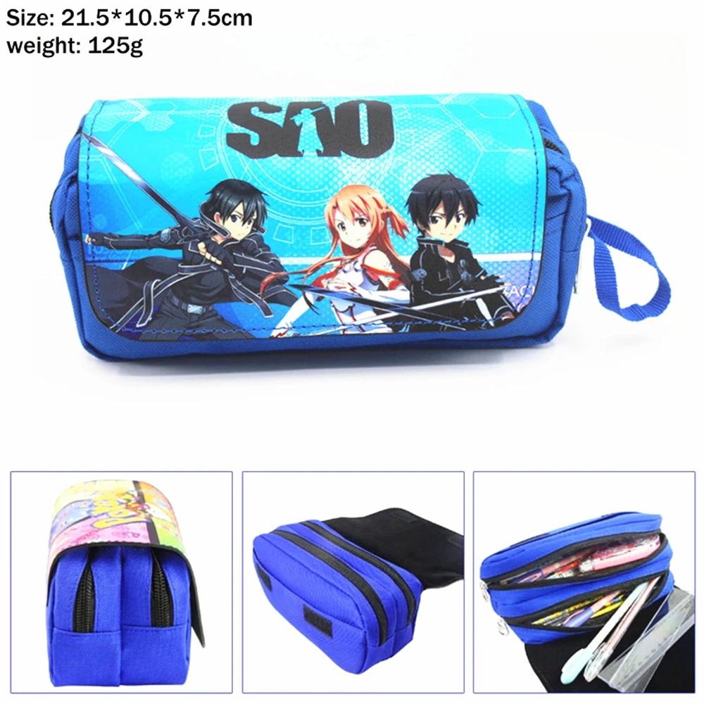 Pencil Case Sword Art Online Cartoon Pencil Bag Boys Girls Anime Box School Supplies Cosmetic Cases Double Layer Sto